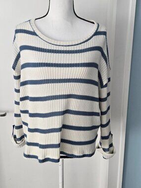 Blue pepper white blue striped summer nautical sweater women sweater L